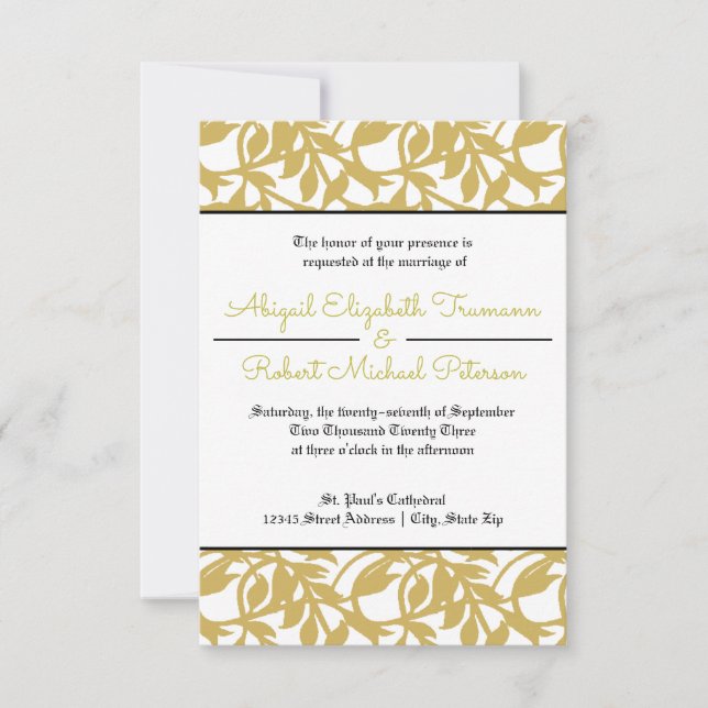 Mid-Century Modern Gold Leaf-3x5Wedding Invitation (Front)