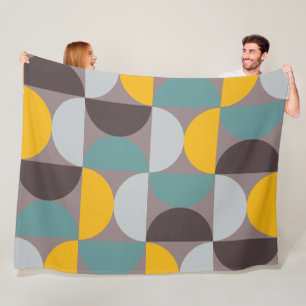 Mid-Century Modern Gold Moon Horizon Fleece Blanket