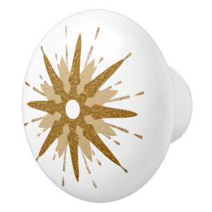 Mid-Century Modern Gold Starburst Ceramic Knob
