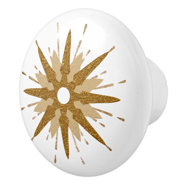 Mid-Century Modern Gold Starburst Ceramic Knob (Right)
