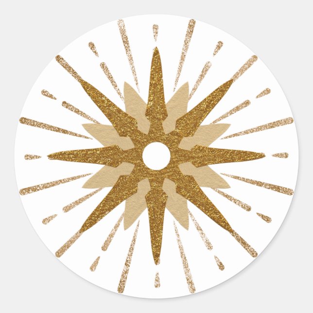 Mid-Century Modern Gold Starburst Classic Round Sticker (Front)