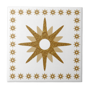 Mid-Century Modern Gold Starburst Design Tile