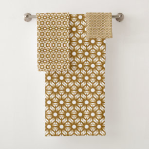 Mid-Century Modern Gold Starburst Rattan Pattern Bath Towel Set