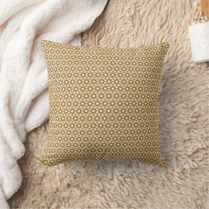 Mid-Century Modern Gold Starburst Rattan Pattern Throw Pillow
