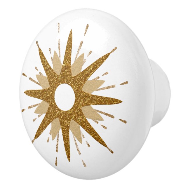 Mid-Century Modern Gold & White Starburst Ceramic Knob (Right)