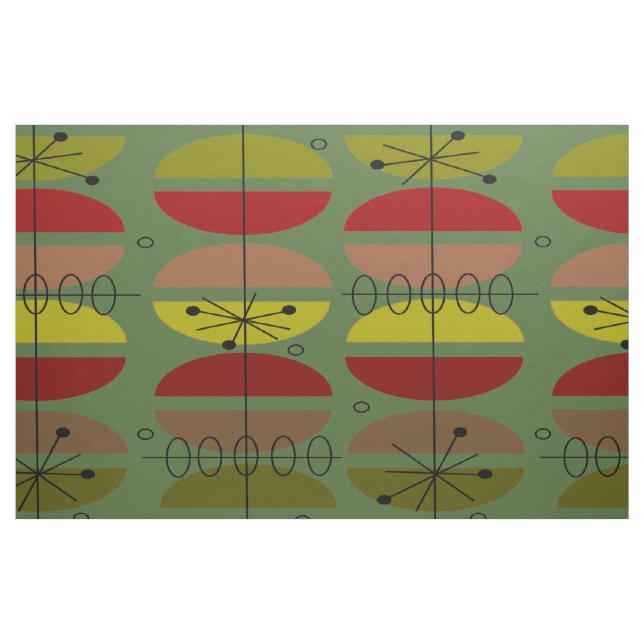 Mid-Century Modern Green Abstract Fabric (Yard)