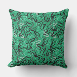 Mid-Century Modern   Green, Black, Grey Throw Pillow