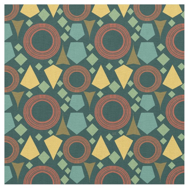 Mid Century Modern Green Geometric  Fabric (Close Up)