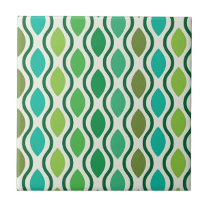 Mid Century Modern Green Geometric Ogee pattern Tile