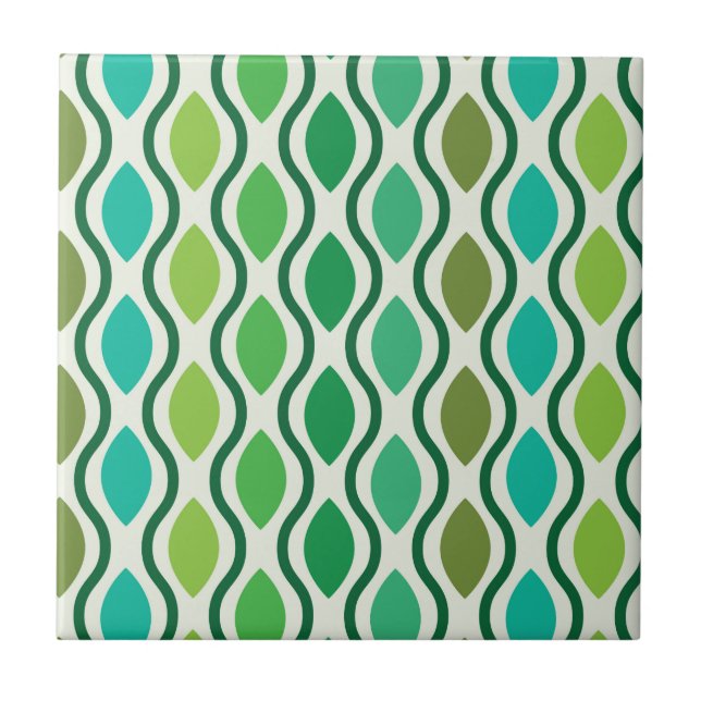 Mid Century Modern Green Geometric Ogee pattern    Tile (Front)