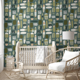 Mid century modern green Pattern Wallpaper