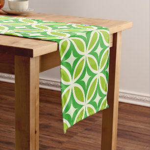 Mid Century Modern Green Starbursts on circles  Short Table Runner