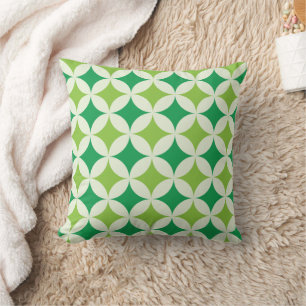 Mid Century Modern Green Starbursts on Circles  Throw Pillow