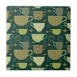 Mid Century Modern Green Teacup Tile