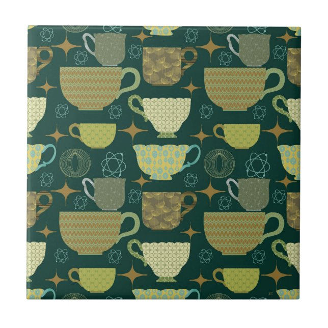 Mid Century Modern Green Teacup Tile (Front)