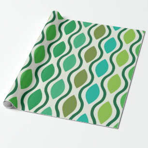 Mid Century Modern Green Teal Ogee pattern  Wrapping Paper