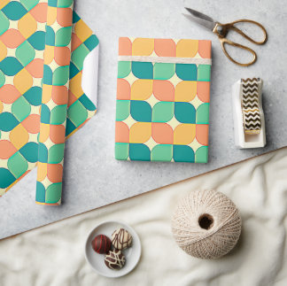 Mid-Century Modern Green Teal Turquoise Orange  Wrapping Paper