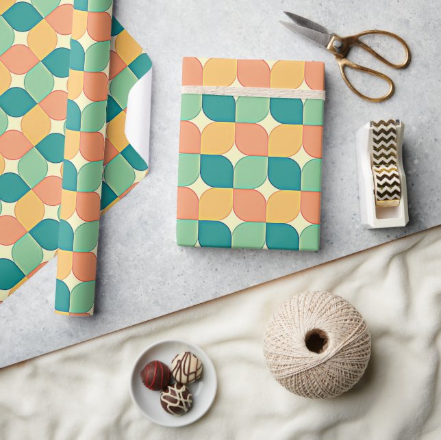 Mid-Century Modern Green Teal Turquoise Orange  Wrapping Paper (Crafts)