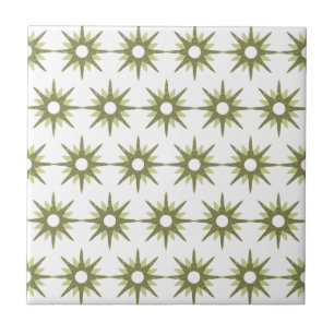 Mid-Century Modern Green & White Starburst Pattern Tile