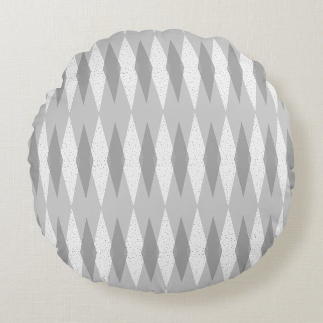 Mid Century Modern Grey Argyle Round Pillow (Front)