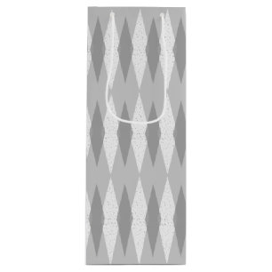 Mid Century Modern Grey Argyle Wine Gift Bag