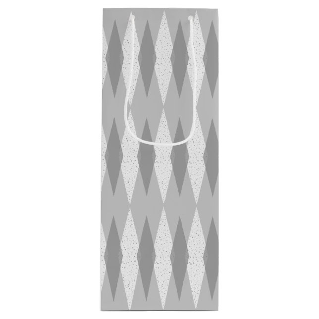 Mid Century Modern Grey Argyle Wine Gift Bag (Front)