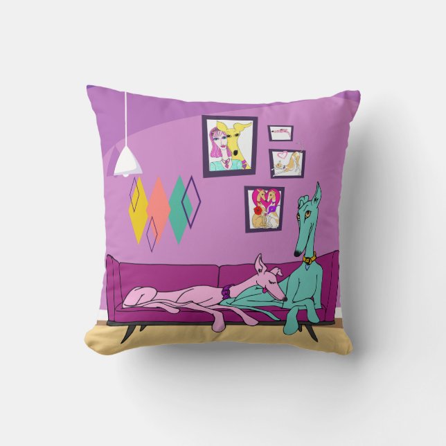 Mid Century Modern Greyhound Art Throw Pillow (Front)