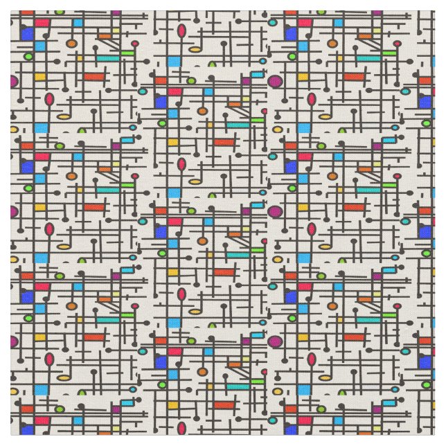 Mid-Century Modern Grid Pattern Fabric (Close Up)