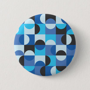 Mid Century Modern Half circles Blue Turqouise 2 Inch Round Button