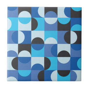 Mid Century Modern Half circles Blue Turqouise Tile