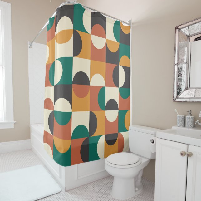 Mid Century Modern Half Circles Green and Orange (In Situ)