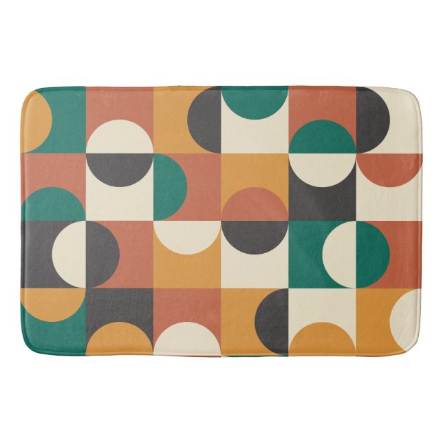 Mid Century Modern Half Circles Green and Orange Bath Mat (Front)
