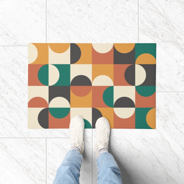 Mid Century Modern Half circles green and orange Doormat (Indoor)