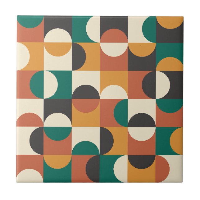 Mid Century Modern Half circles green and orange Tile (Front)