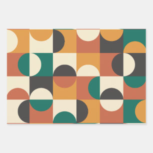 Mid Century Modern Half circles green and orange Wrapping Paper Sheet