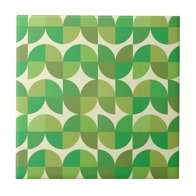 Mid Century Modern half circles pattern green  Tile (Front)