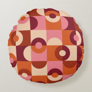 Mid Century Modern Half Circles Pink orange Round Pillow