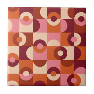 Mid Century Modern Half Circles Pink orange Tile