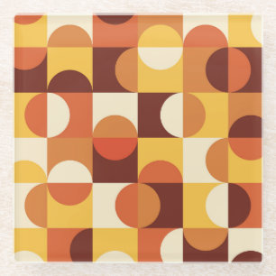 Mid Century Modern Half circles  yellow and orange Glass Coaster