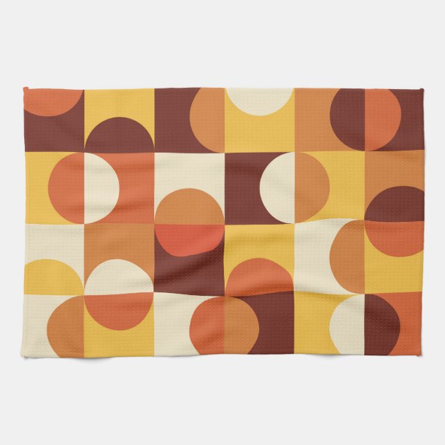 Mid Century Modern Half circles  yellow and orange Kitchen Towel (Horizontal)