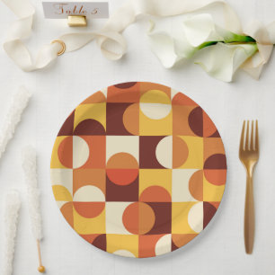 Mid Century Modern Half circles  yellow and orange Paper Plate