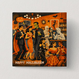 Mid Century Modern Halloween Martini Party 2 Inch Square Button