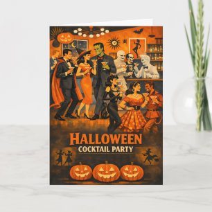 Mid Century Modern Halloween Martini Party Card