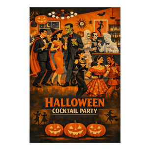 Mid Century Modern Halloween Martini Party Poster