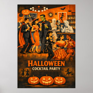 Mid Century Modern Halloween Martini Party Poster