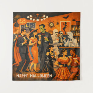Mid Century Modern Halloween Martini Party Tapestry