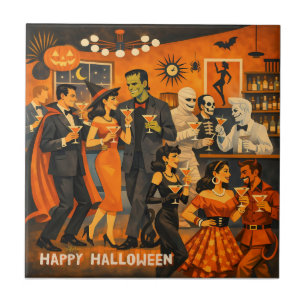 Mid Century Modern Halloween Martini Party Tile