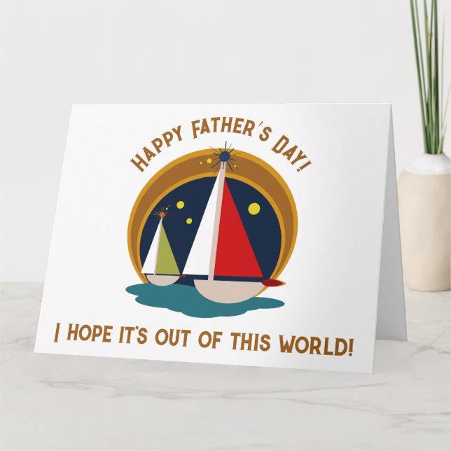 Mid Century Modern Happy Father’s Day Sailboats Card (Front)