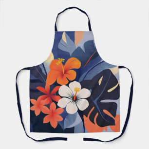 Mid-Century Modern Hawaiian Hibiscus and Plumeria Apron