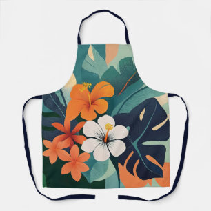 Mid-Century Modern Hawaiian Hibiscus and Plumeria Apron